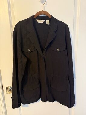 Orvis Women’s Black Textured Utility Jacket Full Zip Drawstring Waist Size Mediu